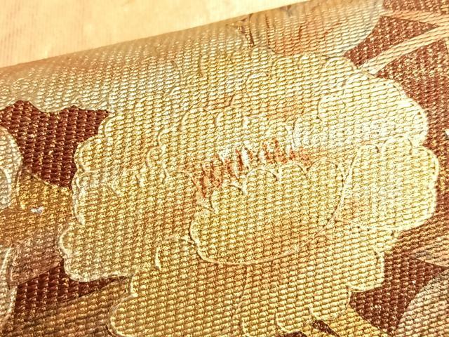 平和屋着物●太鼓柄袋帯 横段秋草文 金銀彩 正絹 逸品 BAAL0574du