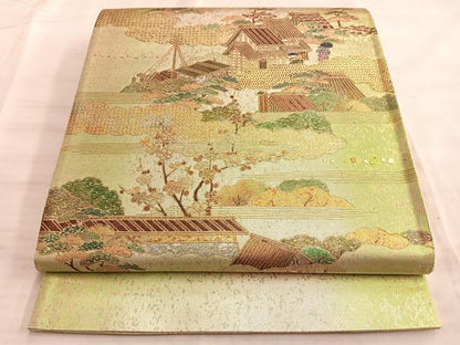 平和屋着物●太鼓柄袋帯 手描き 嵐峡 金彩 引箔 正絹 逸品 BAAL0595du