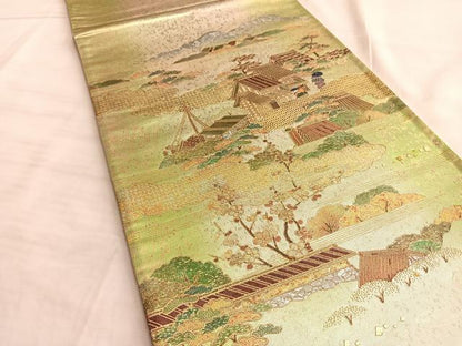 平和屋着物●太鼓柄袋帯 手描き 嵐峡 金彩 引箔 正絹 逸品 BAAL0595du