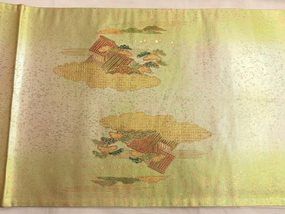 平和屋着物●太鼓柄袋帯 手描き 嵐峡 金彩 引箔 正絹 逸品 BAAL0595du