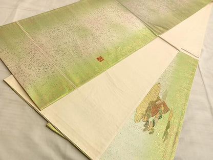 平和屋着物●太鼓柄袋帯 手描き 嵐峡 金彩 引箔 正絹 逸品 BAAL0595du