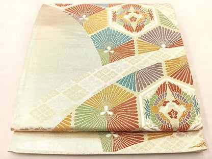 平和屋着物◎六通柄袋帯 唐織 向い鳳凰亀甲文様 金糸 正絹 逸品 BAAL1263if