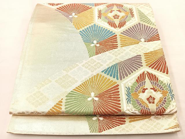 平和屋着物◎六通柄袋帯 唐織 向い鳳凰亀甲文様 金糸 正絹 逸品 BAAL1263if