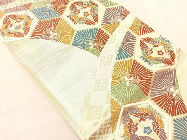 平和屋着物◎六通柄袋帯 唐織 向い鳳凰亀甲文様 金糸 正絹 逸品 BAAL1263if