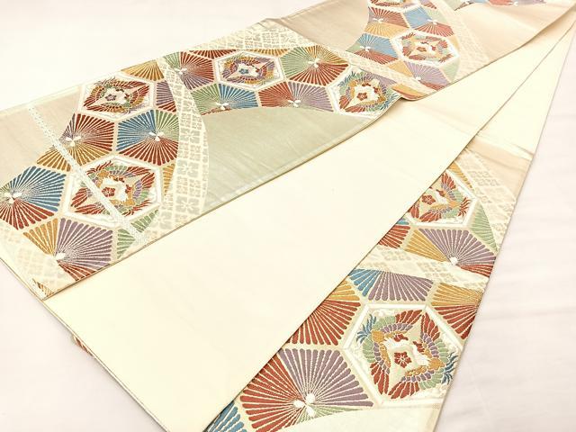 平和屋着物◎六通柄袋帯 唐織 向い鳳凰亀甲文様 金糸 正絹 逸品 BAAL1263if