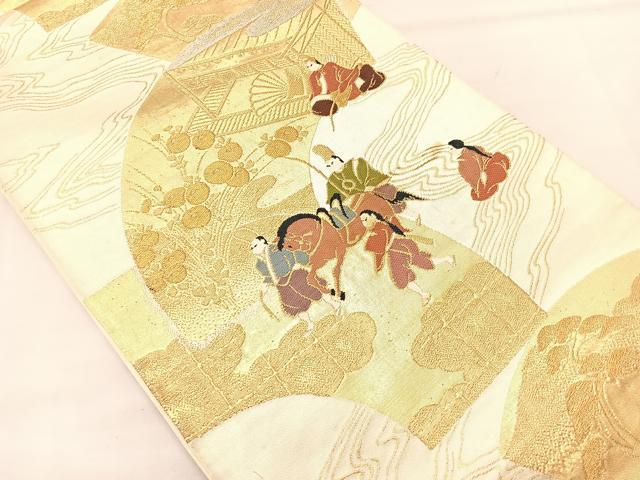 平和屋着物◎六通柄袋帯 唐織 光琳地紙狩猟文 金糸 正絹 逸品 BAAL1266if