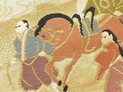 平和屋着物◎六通柄袋帯 唐織 光琳地紙狩猟文 金糸 正絹 逸品 BAAL1266if