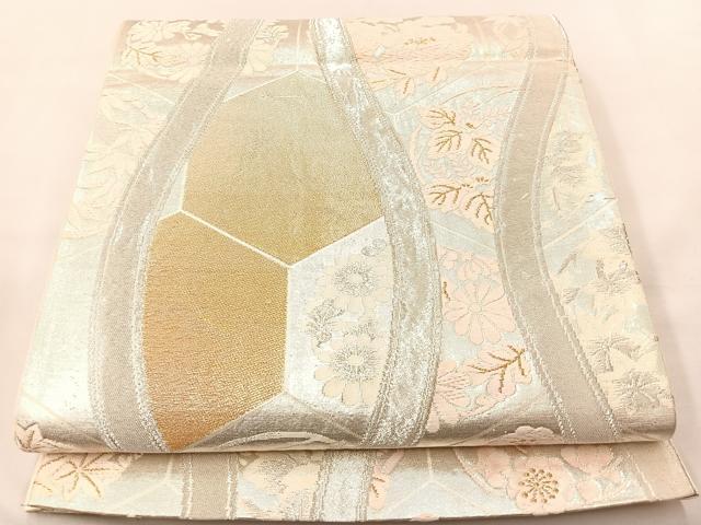 平和屋着物◎六通柄袋帯 唐織 立涌亀甲花丸文 金銀糸 正絹 逸品 BAAL1267if