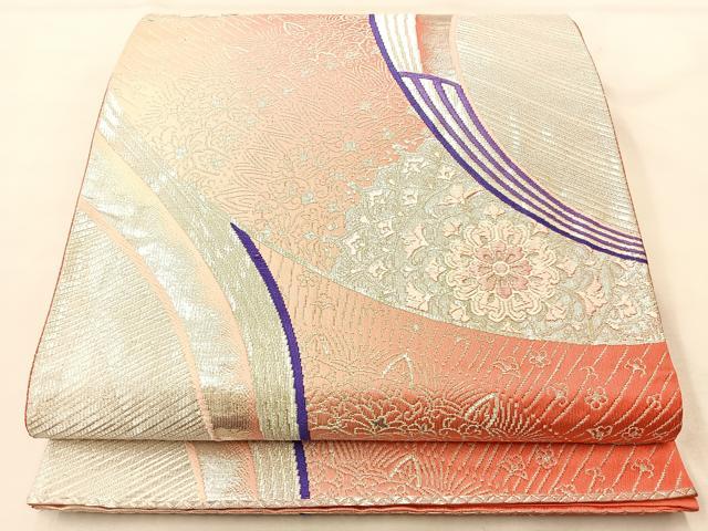平和屋着物◎六通柄袋帯 唐織 正倉院扇面文 銀糸 正絹 逸品 BAAL1273if