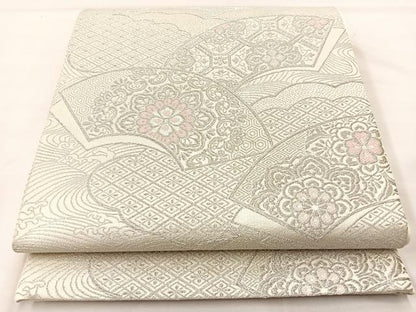 平和屋着物◎六通柄袋帯 雲取り吉祥地紙文 銀糸 正絹 逸品 BAAL1278if