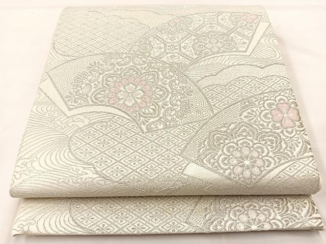 平和屋着物◎六通柄袋帯 雲取り吉祥地紙文 銀糸 正絹 逸品 BAAL1278if