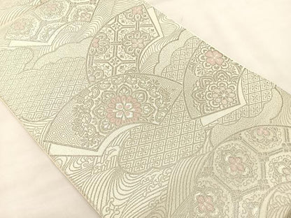 平和屋着物◎六通柄袋帯 雲取り吉祥地紙文 銀糸 正絹 逸品 BAAL1278if
