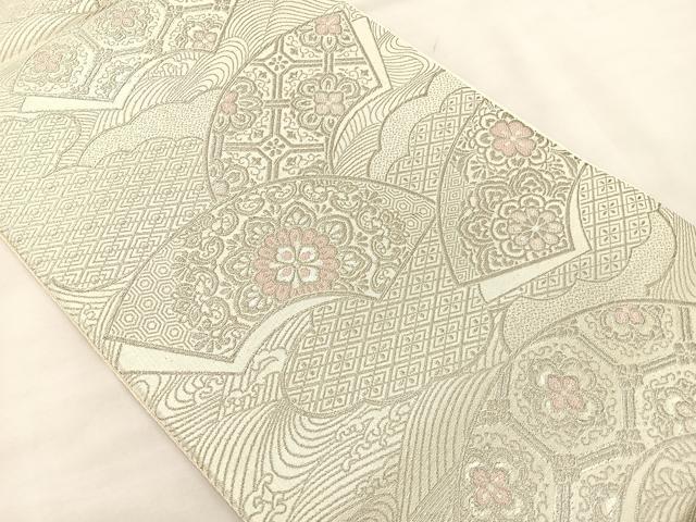 平和屋着物◎六通柄袋帯 雲取り吉祥地紙文 銀糸 正絹 逸品 BAAL1278if
