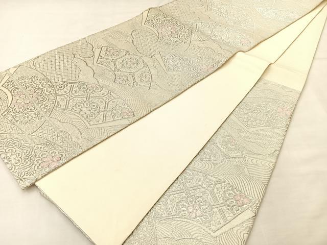 平和屋着物◎六通柄袋帯 雲取り吉祥地紙文 銀糸 正絹 逸品 BAAL1278if