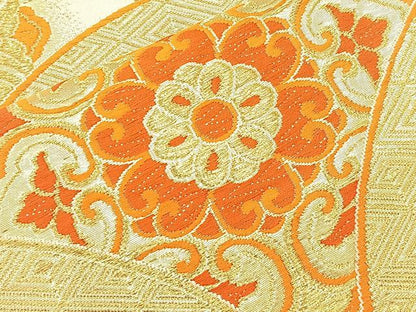 平和屋着物◎六通柄袋帯 唐織 花青海波 金糸 正絹 逸品 BAAL1288if