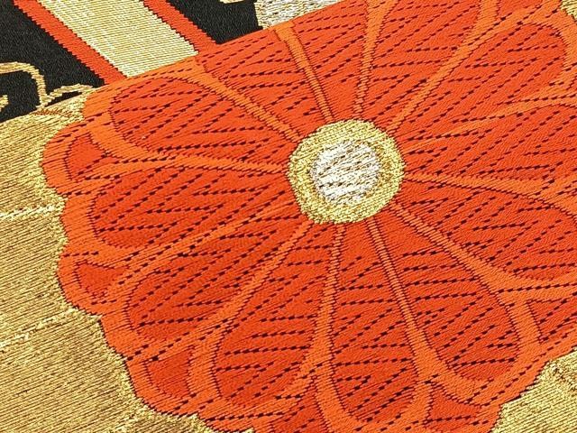 平和屋着物◎六通柄袋帯 唐織 立涌菊唐草文 黒地 金銀糸 正絹 逸品 BAAL1294if