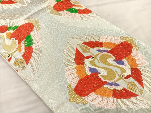 平和屋着物◎六通柄袋帯 唐織 松喰い鶴 金銀糸 正絹 逸品 BAAL1296if