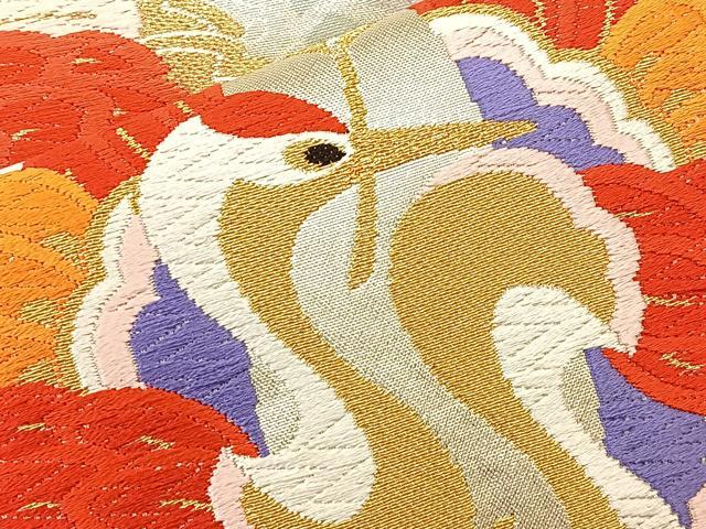 平和屋着物◎六通柄袋帯 唐織 松喰い鶴 金銀糸 正絹 逸品 BAAL1296if