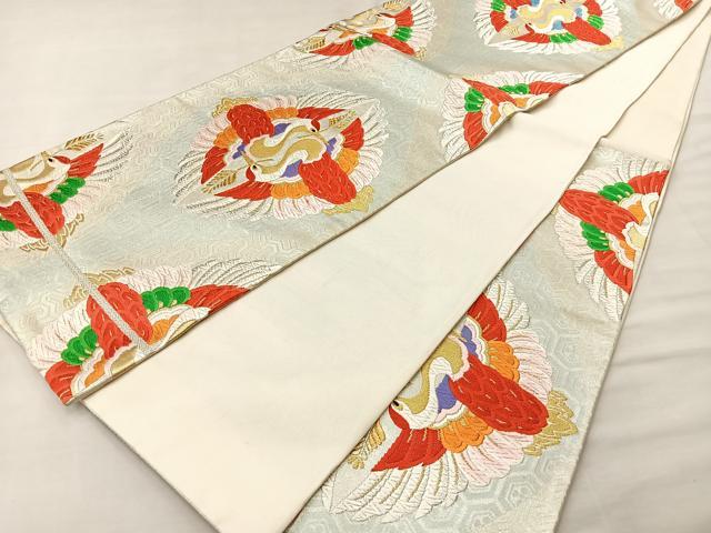 平和屋着物◎六通柄袋帯 唐織 松喰い鶴 金銀糸 正絹 逸品 BAAL1296if