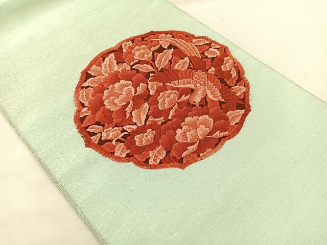 平和屋着物◎太鼓柄袋帯 花鳥絵皿 銀糸 正絹 逸品 BAAL1297if
