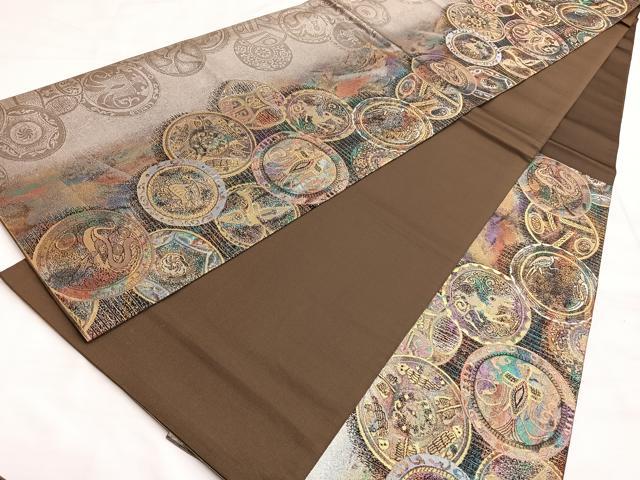 平和屋着物●六通柄袋帯　ペルシャ陶器　金糸　正絹　逸品　BAAL2334du