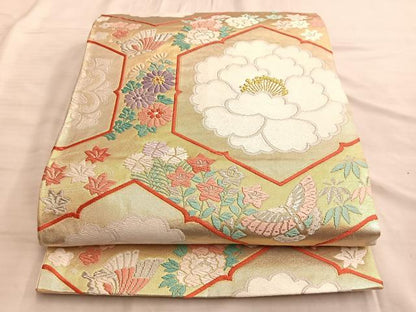 平和屋着物■六通柄袋帯 唐織 牡丹に小袖 金銀糸 正絹 逸品 BAAL2701du