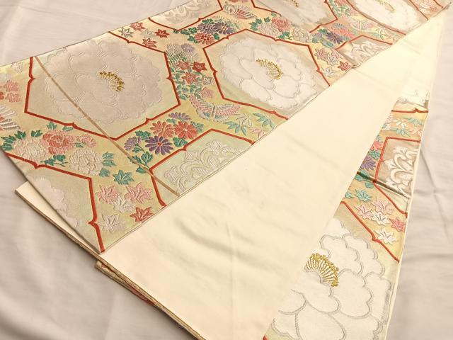 平和屋着物■六通柄袋帯 唐織 牡丹に小袖 金銀糸 正絹 逸品 BAAL2701du