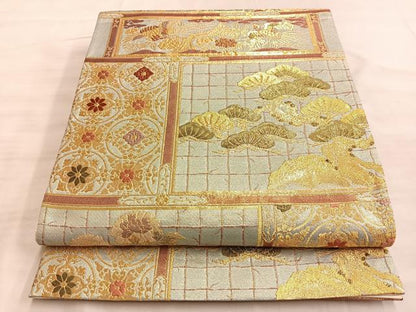 平和屋着物●六通柄袋帯 唐織 鳳凰違い棚枝花文 金銀糸 正絹 逸品 BAAL2793du
