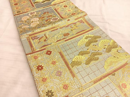 平和屋着物●六通柄袋帯 唐織 鳳凰違い棚枝花文 金銀糸 正絹 逸品 BAAL2793du