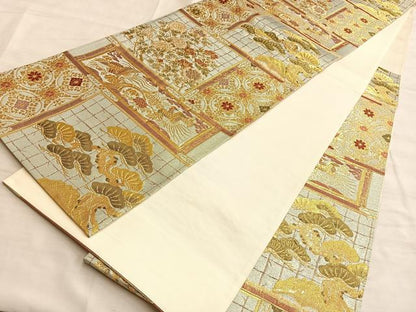 平和屋着物●六通柄袋帯 唐織 鳳凰違い棚枝花文 金銀糸 正絹 逸品 BAAL2793du