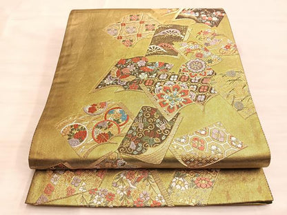 平和屋着物●六通柄袋帯 唐織 冊子鴛鴦有職文 金糸 正絹 逸品 BAAL2821du