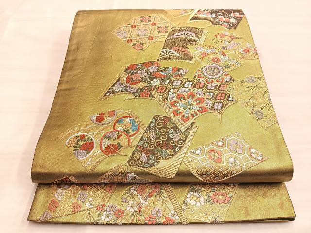 平和屋着物●六通柄袋帯 唐織 冊子鴛鴦有職文 金糸 正絹 逸品 BAAL2821du