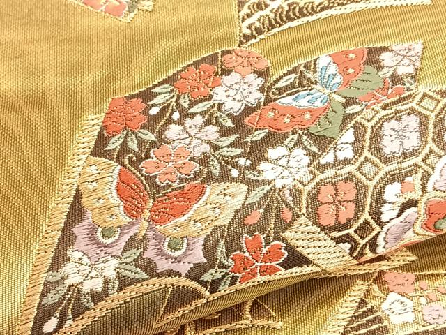 平和屋着物●六通柄袋帯 唐織 冊子鴛鴦有職文 金糸 正絹 逸品 BAAL2821du