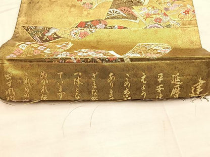 平和屋着物●六通柄袋帯 唐織 冊子鴛鴦有職文 金糸 正絹 逸品 BAAL2821du