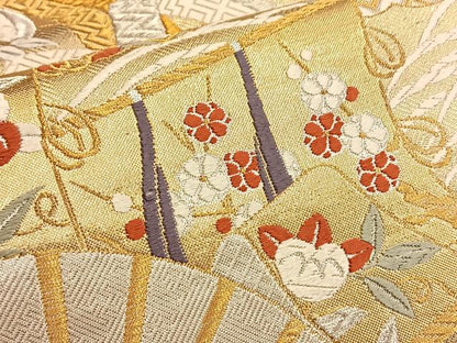平和屋着物●佐賀錦 六通柄袋帯 唐織 扇面小紋 金銀糸 正絹 逸品 BAAL2866du