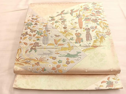 平和屋着物●六通柄袋帯 鳳凰枝花文 金糸 正絹 逸品 BAAL2870du