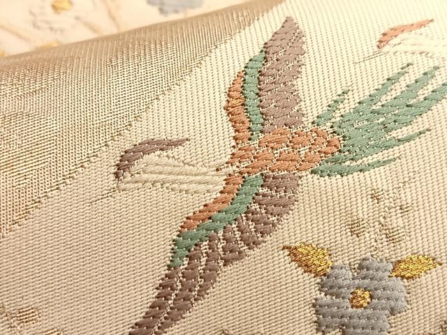 平和屋着物●六通柄袋帯 鳳凰枝花文 金糸 正絹 逸品 BAAL2870du