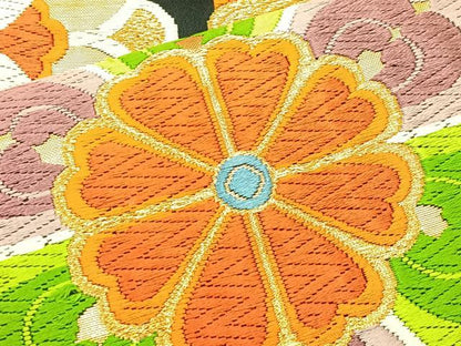 平和屋着物◎六通柄袋帯 唐織 亀甲花唐草文 黒地 金銀糸 正絹 逸品 BAAL3105if