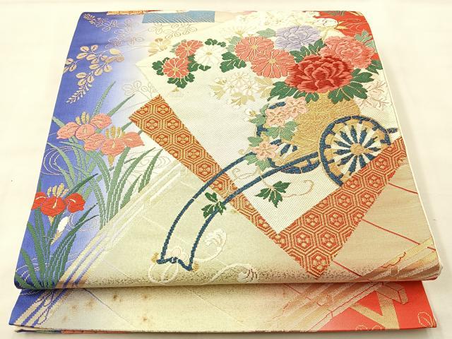 平和屋着物◎六通柄袋帯 唐織 古典調花鳥紋 金糸 正絹 逸品 BAAL3109if