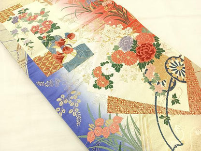 平和屋着物◎六通柄袋帯 唐織 古典調花鳥紋 金糸 正絹 逸品 BAAL3109if