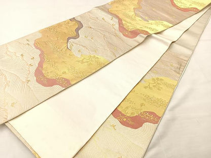 平和屋着物◎六通柄袋帯 道長文様 金糸 正絹 逸品 BAAL4191if