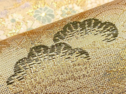 平和屋着物●佐賀錦 六通柄袋帯 唐織 雲取り流水花松文 金糸 正絹 逸品 BAAL6011ea