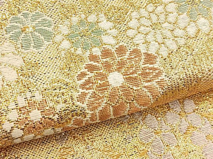 平和屋着物●佐賀錦 六通柄袋帯 唐織 雲取り流水花松文 金糸 正絹 逸品 BAAL6011ea