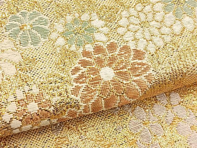平和屋着物●佐賀錦 六通柄袋帯 唐織 雲取り流水花松文 金糸 正絹 逸品 BAAL6011ea