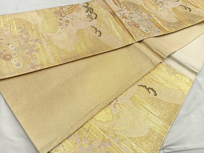 平和屋着物●佐賀錦 六通柄袋帯 唐織 雲取り流水花松文 金糸 正絹 逸品 BAAL6011ea