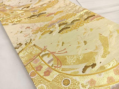 平和屋着物●佐賀錦 六通柄袋帯 几帳舞鶴松花文 金糸 正絹 逸品 BAAL6016ea