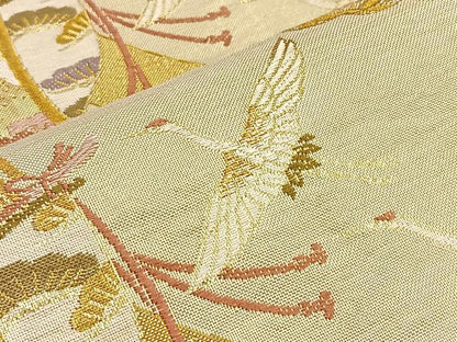 平和屋着物●佐賀錦 六通柄袋帯 几帳舞鶴松花文 金糸 正絹 逸品 BAAL6016ea