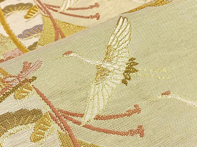 平和屋着物●佐賀錦 六通柄袋帯 几帳舞鶴松花文 金糸 正絹 逸品 BAAL6016ea