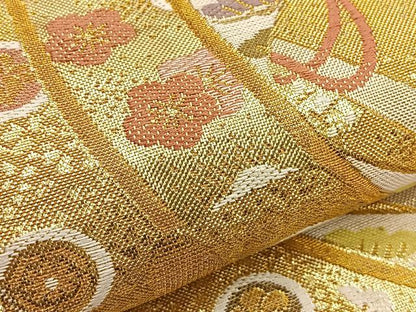 平和屋着物●佐賀錦 六通柄袋帯 几帳舞鶴松花文 金糸 正絹 逸品 BAAL6016ea