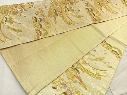 平和屋着物●佐賀錦 六通柄袋帯 几帳舞鶴松花文 金糸 正絹 逸品 BAAL6016ea